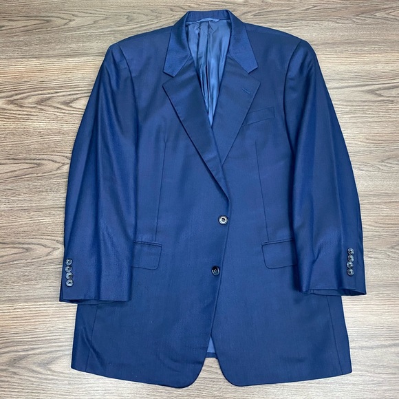 Hickey Freeman Blue Herringbone Silk Sport Coat 43